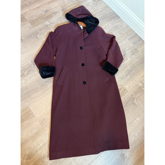 Vintage Jacqueline Ferrar 100% Wool Hooded Coat – Burgundy – Size 10 - Picture 3 of 8